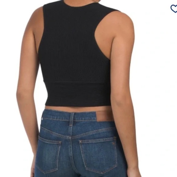 HOUSE OF HARLOW 1960 Black Deep V-neck Cropped Compression Knit Top - Picture 2 of 8